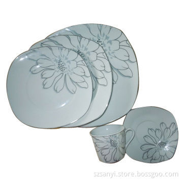 20-piece square dinner set with flower design